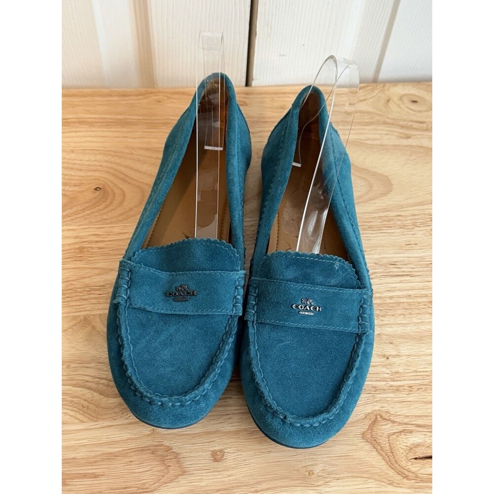 Coach Blue Teal Suede Leather Logo Slip-On Loafer Flats Women's US 8.5B Round